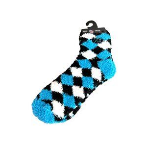 NWT NFL Carolina Panthers Fuzzy Argyle Socks Blue/Black/White Soft Warm